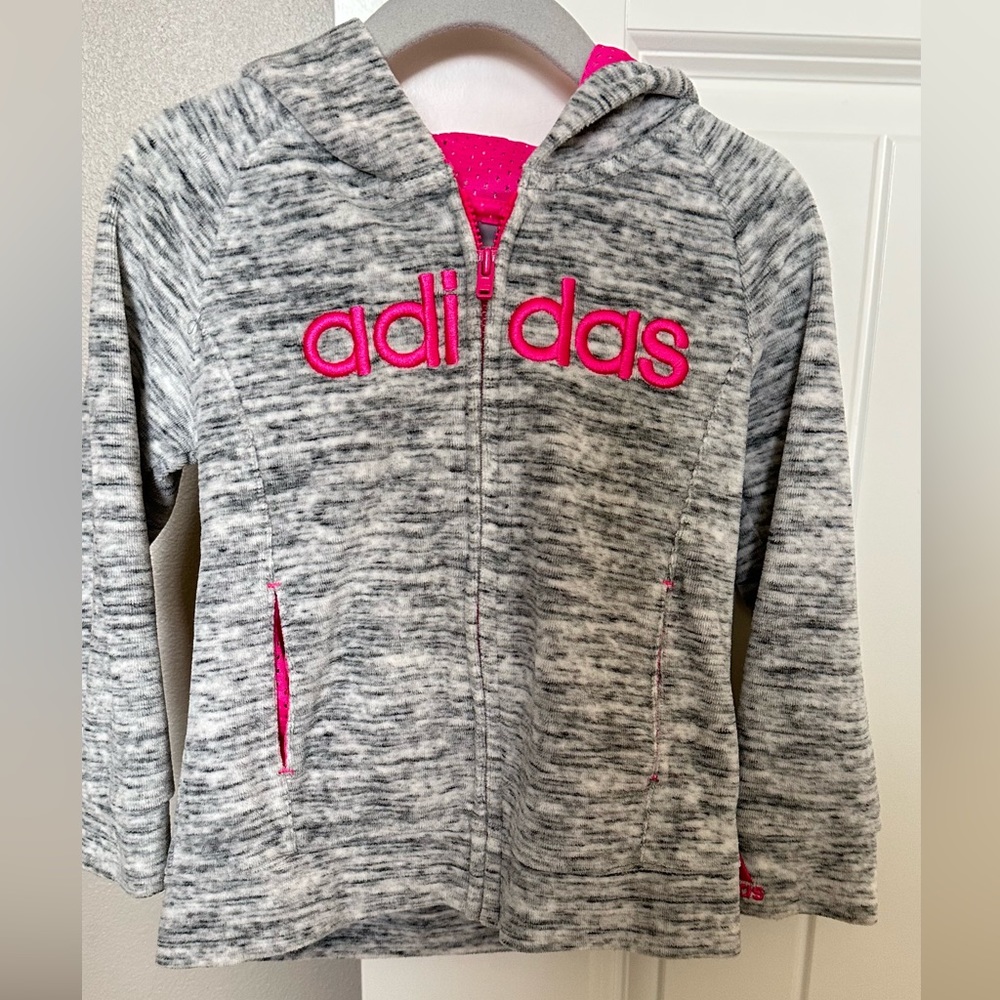ADIDAS Girls Full Zip Up Hoodie Size 3t Plush Gray / Pink